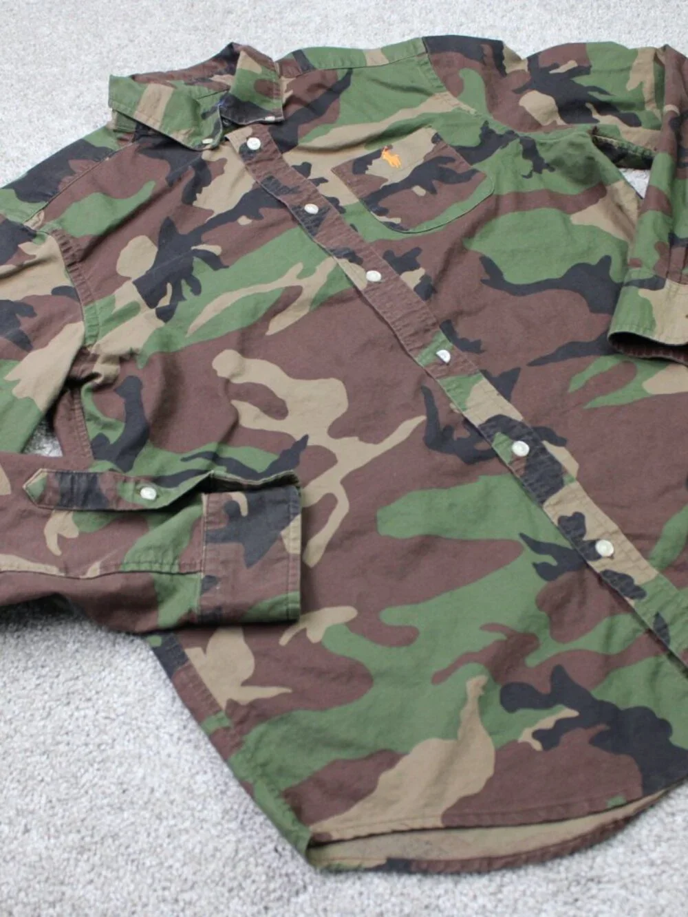 Ralph Lauren Shirt Youth XL (18-20) Green/Black Camo 100% Cotton Long Sleeve